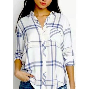Rails x Anthropologie Hunter Plaid Indigo Powder Blush XS Blue Pink Buttondown